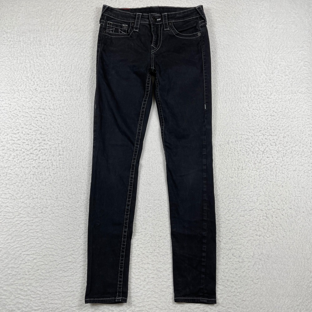True Religion Super‎ Skinny Jeans Womens 27 Black White Contrast Stitch Denim